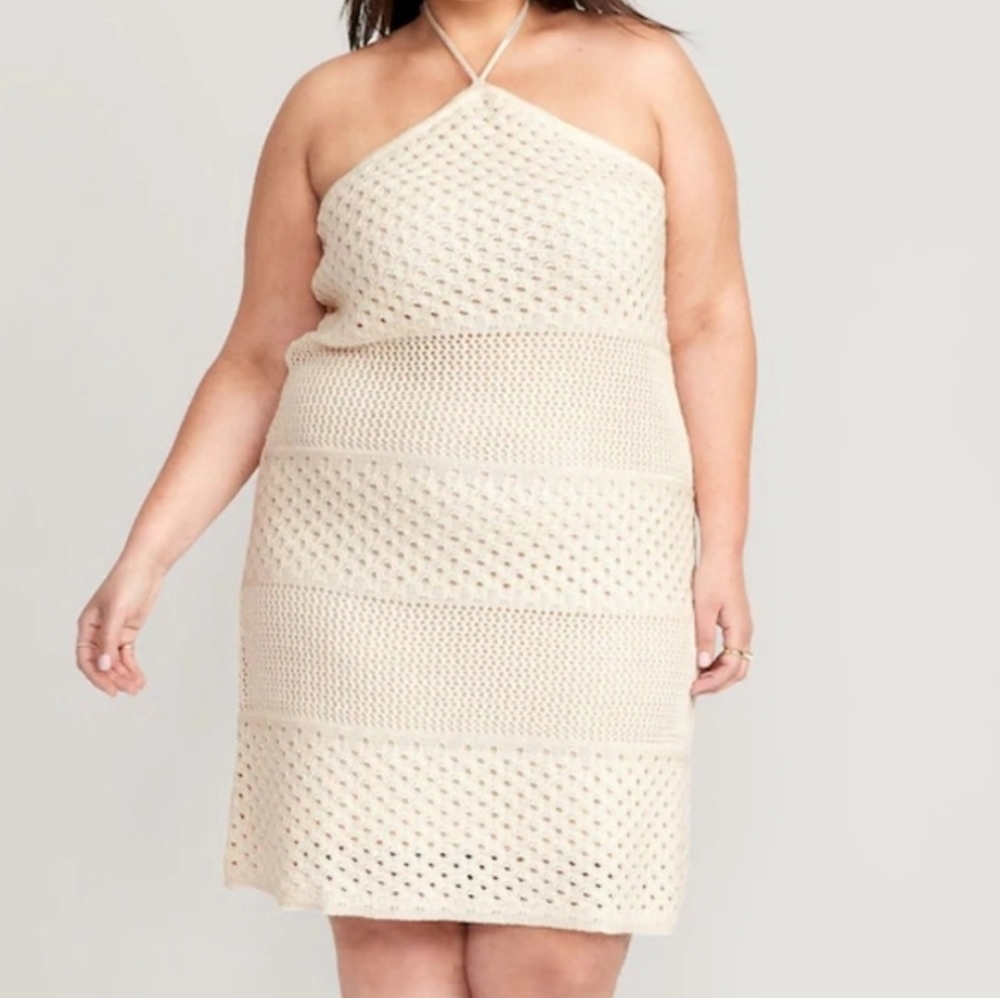 Old Navy Crochet Knit Halter Dress Size XXL Cream Summer Causal Cover Up